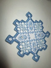 Hardanger Doily  Norwegian Embroidery Cut Work  4-1/2" blue