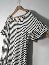 Max Studio White Navy Striped Mini Dress Ruffle M NWT Sezane French Parisian 