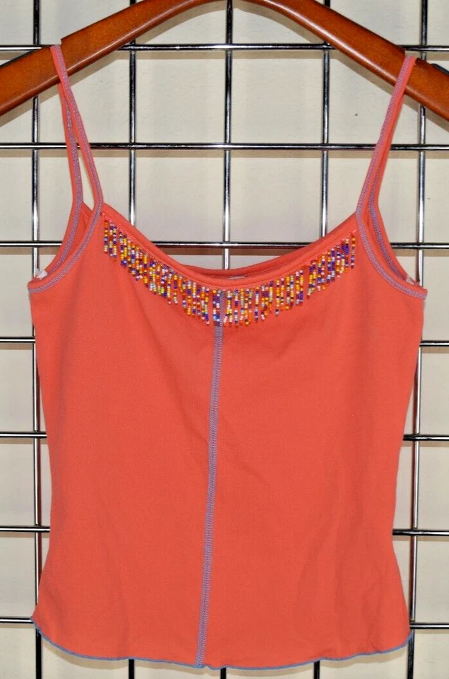 Camiseta sin mangas Guess Jeans vintage talla S/M años 80 melón naranja arco iris escote con cuentas Foto 2 de 4