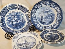 Vintage Blue&White Plates Fair Winds, Johnson Bros, Lochs of Scotland (1575)