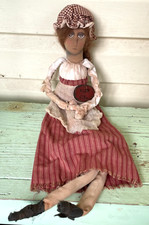 VTG Primitive country Farm Girl Rag doll Folk Art Rustic Americana OOAK