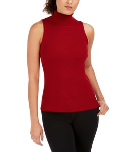 red turtleneck sleeveless top