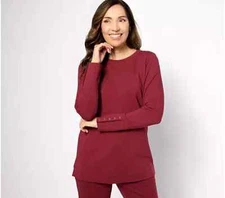 #312 Denim & Co. Active Regular French Terry Long-Slv Tunic with Snap Cuffs XXS