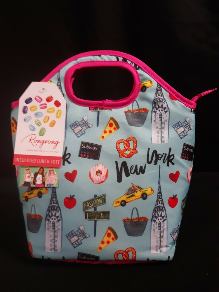 Rongrong New York Insulated Lunch Bag/Tote - Light Blue & Pink **New with Tags