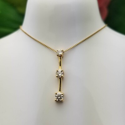 Italian 14K 3-Stone Diamond Journey Necklace-Earth Mined-0.37TCW, 20'' Chain