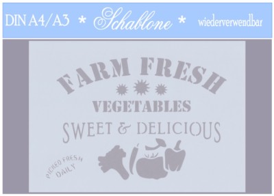 Schablone-Vintage-Shabby-A4-A3-Farm-FARM FRESH VEGETABLES-7021