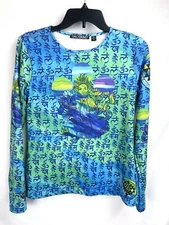 Sno Skins Women MEDIUM Base Layer Top Shirt Long Sleeves Thumbholes Green Blue