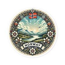 Norway Landscape Round Sticker, Indoor Outdoor Vinyl Decal, Laptop Sticker