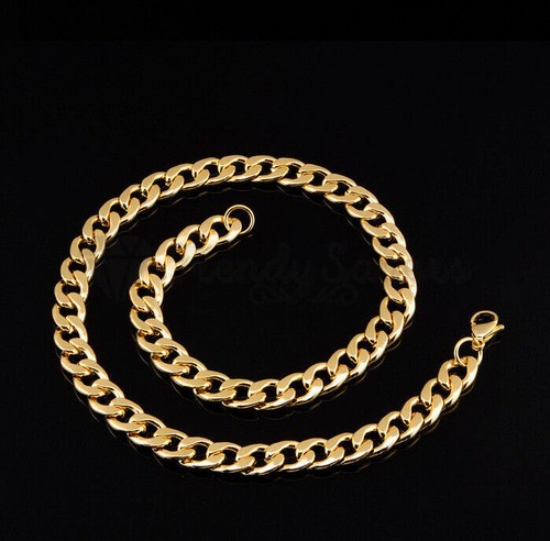 18ct Gold Plated Men Women Silver Stainless Steel Cuban Curb Link Chain Necklace - Picture 8 of 36