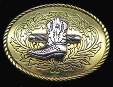Western Cowboy Boot Ornate Scroll Vintage Belt Buckle
