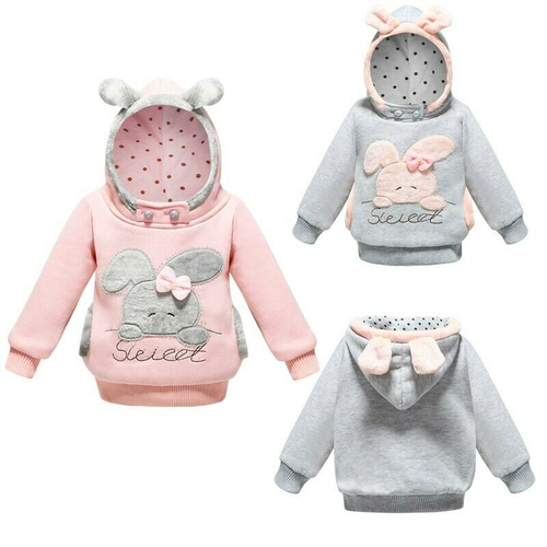 Girls Toddler Cartoon Rabbit Print Pullover Hoodie Ears Sweatshirt Casual Tops