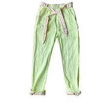 Trish Scully Girls Lime Green Pants with and Pink Floral cuff and Belt Size 7