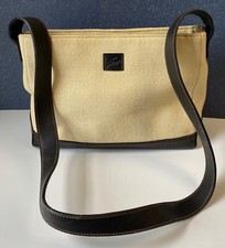STONE MOUNTAIN Linen Canvas SHOULDER BAG Natural Tan Purse Black Leather Accents