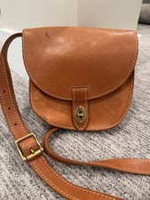 Vintage Fossil Brown Leather Crossbody Saddle Bag Mini Flap Turn Lock Boho