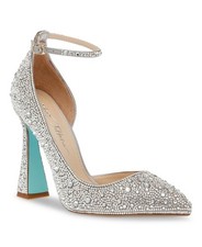 Betsey Johnson Ramsy Ankle Strap Evening Pumps Silver Rhinestone Women's 8 M