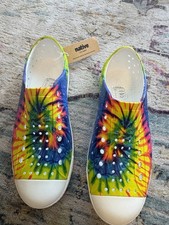 Native Jefferson Print Kids Junior 3 Neon Multi Tie Dye Slip On Shoes NWT