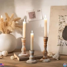 Rustic Wooden Candlestick Holders - Set of 3 Farmhouse Taper Sticks for Decor