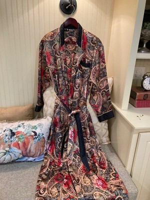 Vintage Nice Emily Daniell Red Floral Paisley Wm s M (L? Read) Silky Belted Robe