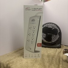 GRiP 8 Outlet Surge Protector with 1 USB 1 USB-C Port - White