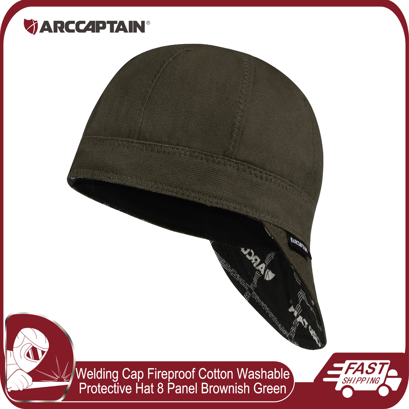 ARCCAPTAIN Welding Cap Protective Welders Hat Reversible 8 Panel Cotton 7 1/4 US