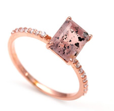 Natural Pink Dot Quartz Octagon Ring Solid Silver Rose Gold Fill Promise Jewelry
