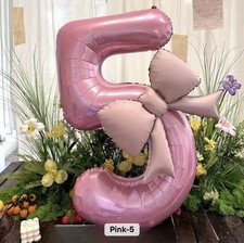 Pink Number 5 Foil Balloon with Bow Birthday Decoration for Kids