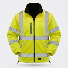 Hi Vis Fleece Jacket Reflective Safety Workwear Coat Yellow Work Top Zip Pocket
