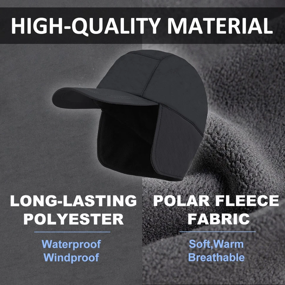 Winter Fleece Warm Hat with Visor Earflaps Outdoor Windproof Cap for Men Women - Image 3 of 4