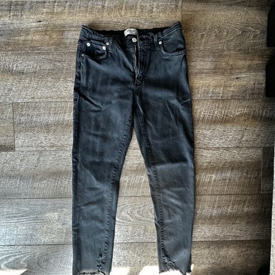 Agolde Womens Black Distressed Dark Wash Denim Straight Jeans Size 28