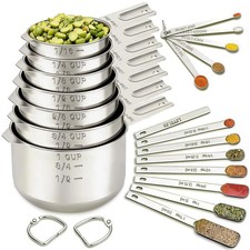 20 pc Measuring Cups & Spoons Set Stainless Steel Nesting Leveler Engraved Mark