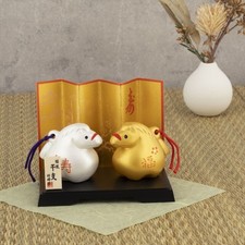 Cloche porte-bonheur cheval Fukujyu or et argent Bonne chance