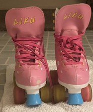 Liku Pink Unicorn Rainbow Design Youth Girls Quad Roller Skates Worn 2x size 5-6