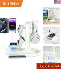Minimalist RGB Headphone Stand with Wireless Charging  Multiple Charging Ports