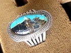 Vintage Artist Signed Sterling Silver Ring Bisbee Turquoise Gemstone, Size 8