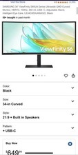 SAMSUNG 34 S65UA Series Ultrawide QHD Curved Monitor LS34C650UANXGO - Black
