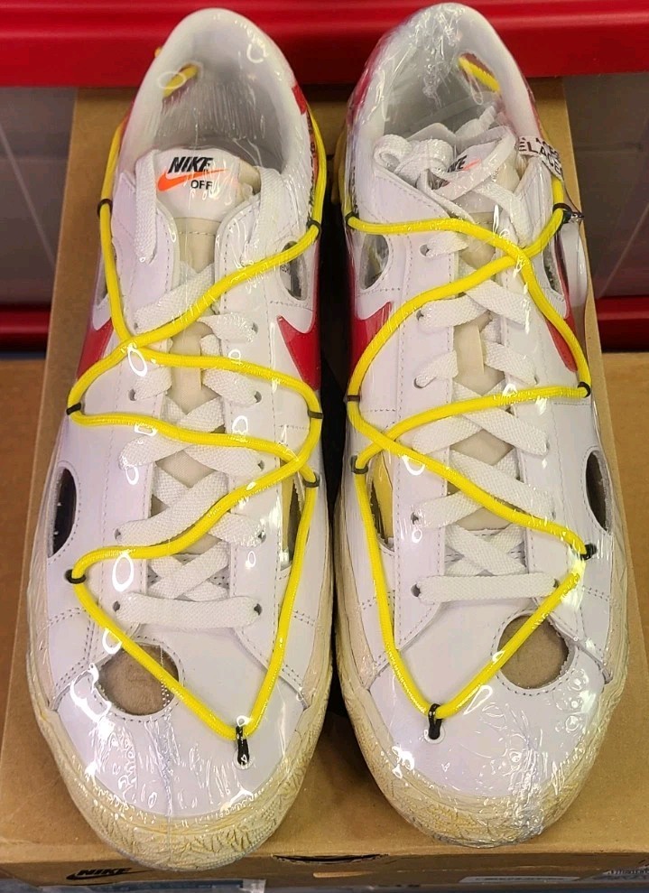 OFF WHITE X NIKE Nike Blazer Low '77 x Off White Uomo Tg 13 Bianco Università Rosso Giallo ?