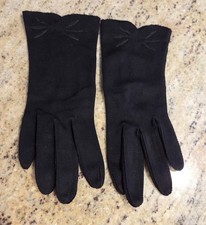Vintage Womens Size XS S Black Stretch Nylon Formal Gloves Cat Whiskers Accent