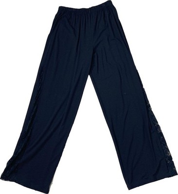 Ela S Black Stretch Pants Lagenlook Lace Art to Wear Wide Leg Gothic Comfy 