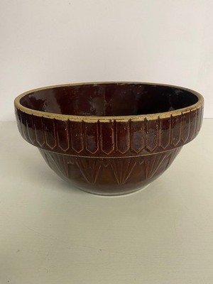 Antique A.D. Ruckels & Son Brown 10'' Mixing Bowl PICKET FENCE Stoneware 