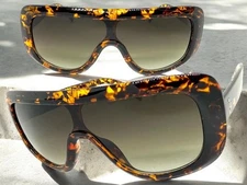 Oversize Classy Elegant Modern Retro Wrap Shield SUNGLASSES Large Tortoise Frame