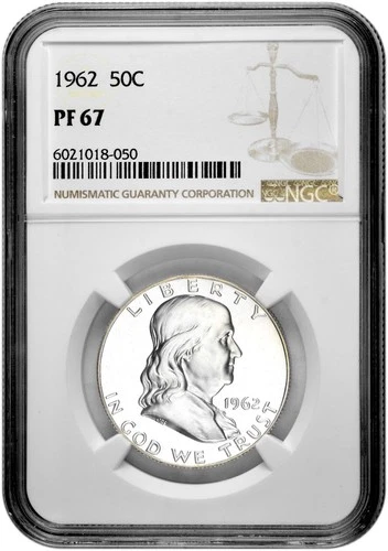 1962 50C Proof Silver Franklin Half Dollar NGC Graded PF 67 with Light Cameo