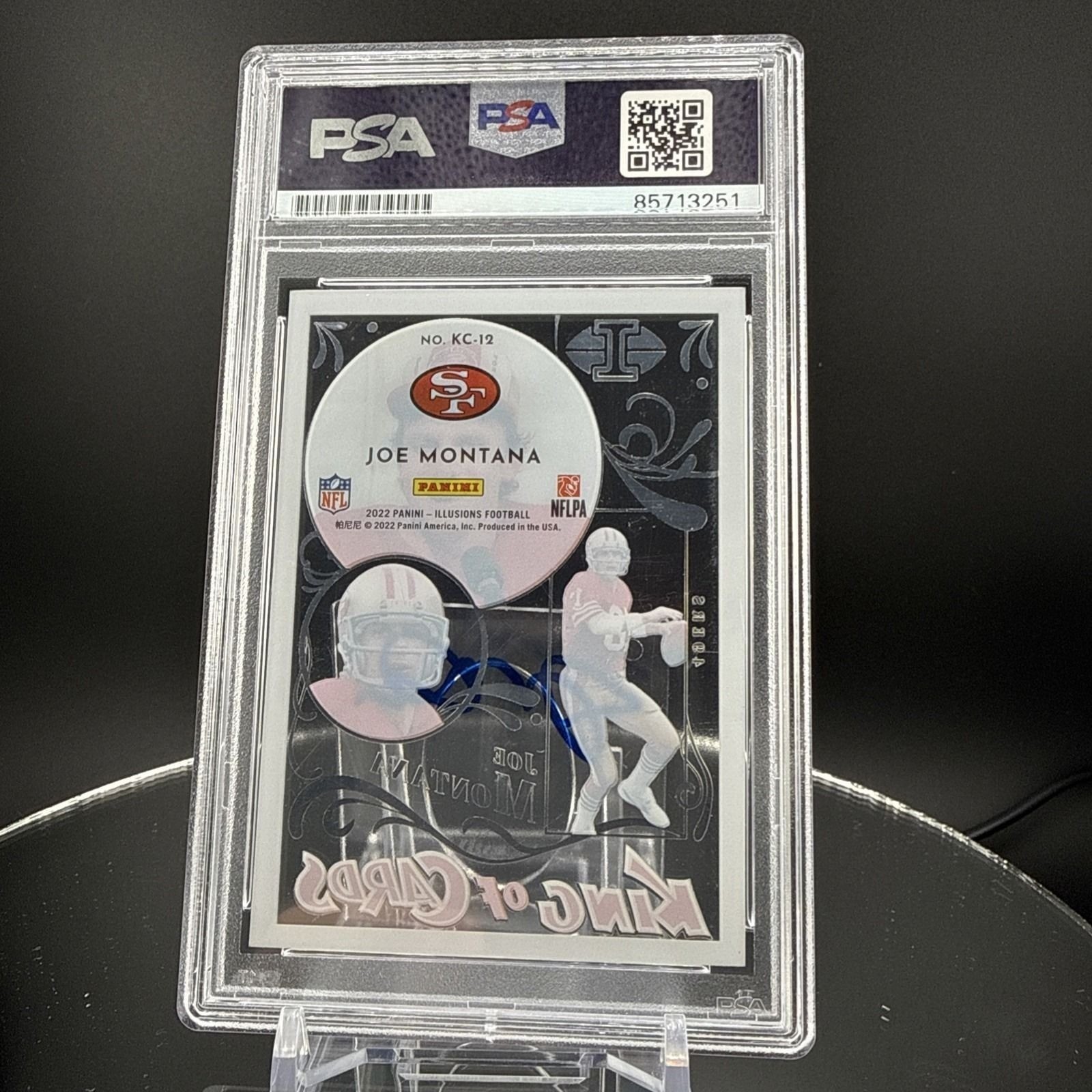 Joe Montana 2022 Panini Illusions King of Cards Auto PSA DNA Certified KC-12 view 2