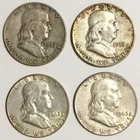 Lot of 4 Beautiful Ben Franklin Silver Half Dollars, 1952-D,1953-D,1962-D,1963-D