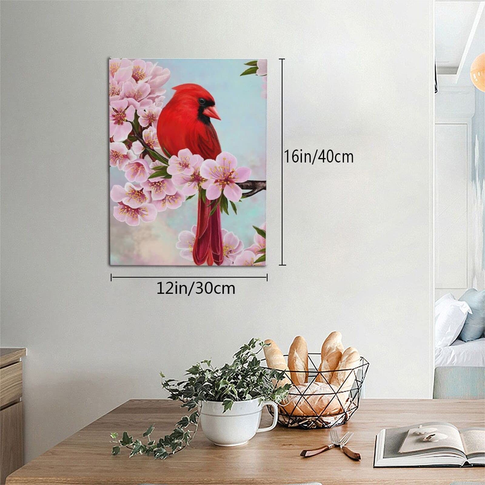 Cardinal Birds Pink Flowers Canvas Wall Art 12