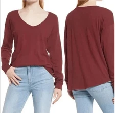 Madewell Dusty Burgundy Softfade Cotton Womens T Shirt long sleeve large
