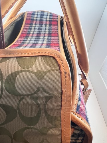 COACH Pet Carrier Tote Bag Plaid Leather Very Rare Vintage Read Description Dog - Picture 5 of 23
