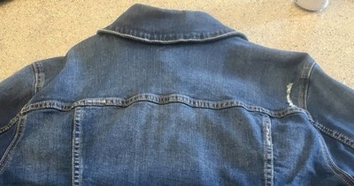 Lane Bryant Distressed Stretchy Denim Jean Jacket Womens 22 Pockets Snap Classic