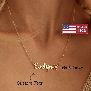 Authentic Custom Name Birth Flower Necklace Personalized 18K Gold Plated Gift for Women