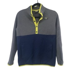 L.L. Bean Kids Quilted Quarter Snap Sweatshirt Navy Gray Yellow Large 14-16