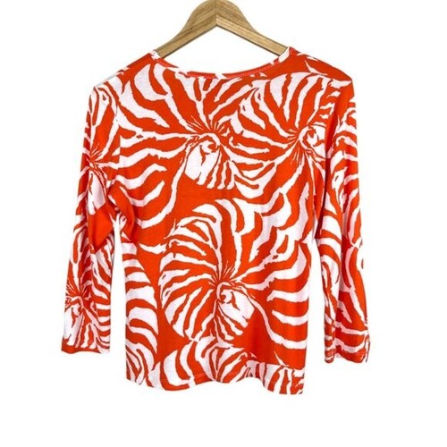 CHARLOTTE KELLOGG Palm Beach Seashell Print Orange Top Size XS - Picture 4 of 6